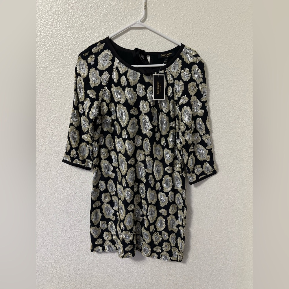 Juicy Couture Black label sequin leopard short sheath dress